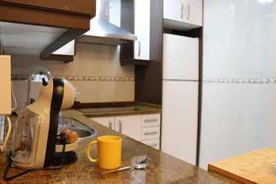 a kitchen with a sink and a coffee maker on the counter at Apartamento La Venencia II in Jerez de la Frontera