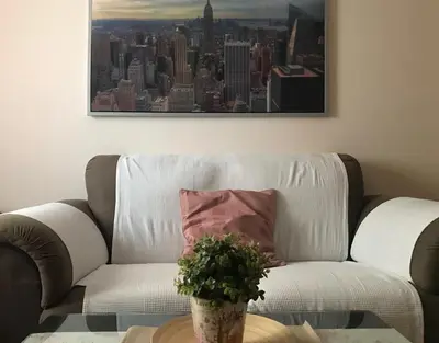 a white couch with a plant on a glass table at Renfurbis apartment in Jerez de la Frontera