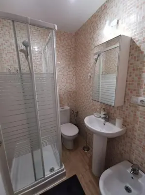 a bathroom with a shower and a toilet and a sink at CDZ - Buenos Aires en Cádiz in Cádiz