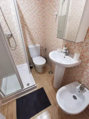 a bathroom with a toilet and a sink and a shower at CDZ - Buenos Aires en Cádiz in Cádiz