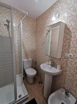 a bathroom with a toilet and a sink and a shower at CDZ - Buenos Aires en Cádiz in Cádiz
