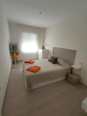 a bedroom with a large bed and a window at Moderno apartamento en el centro de Jerez in Jerez de la Frontera