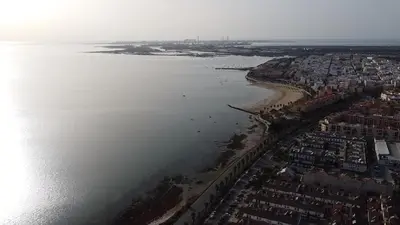 an aerial view of a beach and the ocean at Apartment Las Mareas in Puerto Real