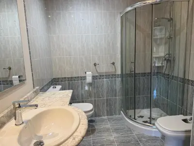 a bathroom with a sink and a toilet and a shower at Apartment Las Mareas in Puerto Real