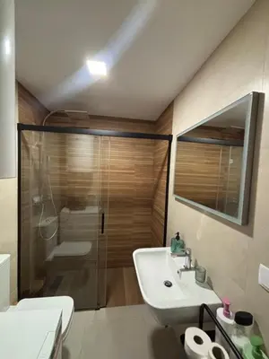 a bathroom with a shower and a sink and a toilet at Loft Boutique en La Caleta in Cádiz