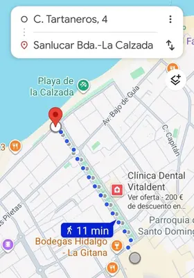 a map of la calaza with a marker on it at Tartaneros Playa con Parking in Sanlúcar de Barrameda