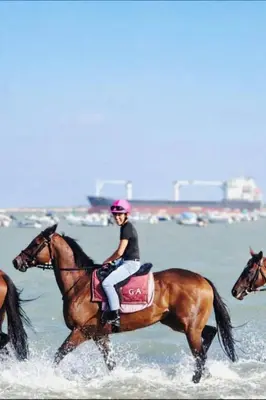 a person riding a horse in the water at Irina playa 6 luminoso, piscina, aire y parking in Sanlúcar de Barrameda