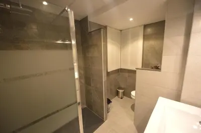 a bathroom with a shower stall and a toilet at Apartamento Victoria in Cádiz