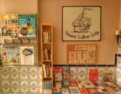 a wall with a picture of a ship on it at Spanish Galleon Lodge in Cádiz