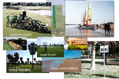 a collage of photos of different places on the beach at Ático Barrio de los Pescadores in Costa Ballena