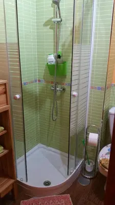 a shower with a glass door in a bathroom at Apartamento La Venencia in Jerez de la Frontera