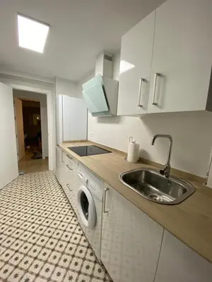 a kitchen with a sink and a washing machine at Apartamento Fernández Ladreda in Cádiz