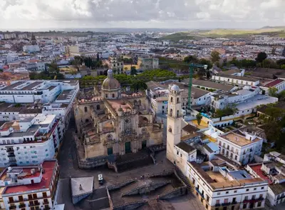 an aerial view of a city with buildings at Hotel Trafalgar in Jerez de la Frontera