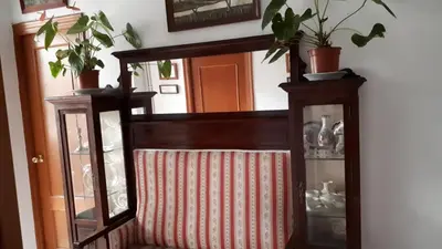 a mirror and a chair in a room with plants at Hostal Manolo in El Puerto de Santa María