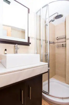 a bathroom with a sink and a shower at estudio marina puerto sherry in El Puerto de Santa María