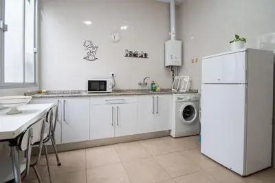 a kitchen with a white refrigerator and a washing machine at Apartamento Casa Senorial Cadiz in Cádiz