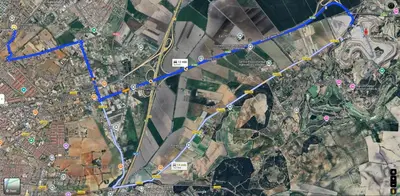 a map of a city with blue and yellow highways at Casasjerezanas Loft Las Flores in Jerez de la Frontera
