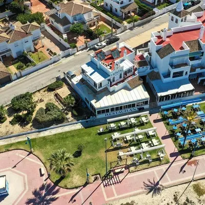 an overhead view of a large building with a street at El Campanario in Chiclana de la Frontera