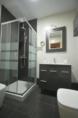 a bathroom with a shower and a toilet and a sink at Casa Paco in Chiclana de la Frontera