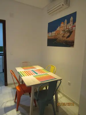 a bathroom with a shower and a toilet and a sink at Apartamento Alameda in Cádiz