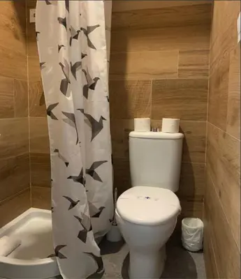 a bathroom with a toilet and a shower curtain at Casa Margot Cádiz Grupo AC Gestión in Cádiz