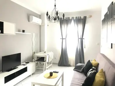 a living room with a couch and a tv at Apartamento Conocedores in Jerez de la Frontera