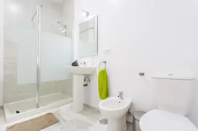 a bathroom with a toilet sink and a shower at Casa TANGUILLOS de Cadiz in Cádiz
