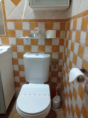 a bathroom with a toilet and a roll of toilet paper at Hostal Costa Luz in El Puerto de Santa María