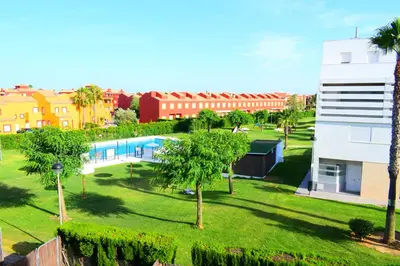 an aerial view of a park with a swimming pool at Apartamento Costa Ballena con WIFI in Rota