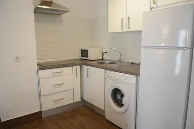 a kitchen with a white refrigerator and a washing machine at Casa Rural Pueblos Blancos in Bornos