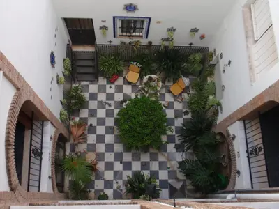 a tile floor with plants on a building at Hotel San Andres in Jerez de la Frontera