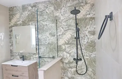 a bathroom with a shower and a sink at Chalet Veron in Conil de la Frontera