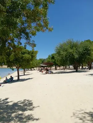 a beach with people sitting on the sand and trees at Atiko La Vista in Arcos de la Frontera