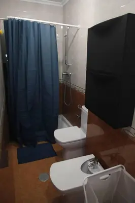 a bathroom with a toilet and a shower and a sink at Fantástico Piso, Junto a Playa y Pleno Centro in Cádiz