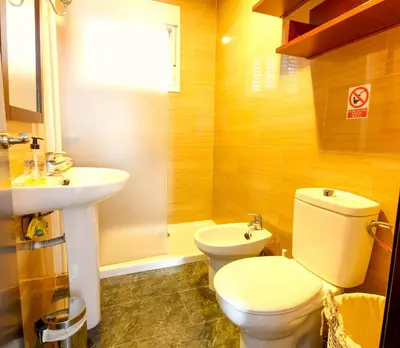a bathroom with a white toilet and a sink at Los Candiles in Conil de la Frontera