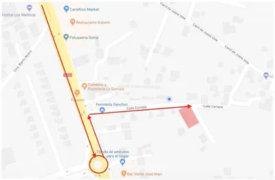 a google map with a red dot at Los Candiles in Conil de la Frontera