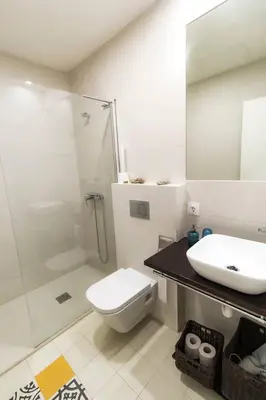 a bathroom with a toilet and a sink and a shower at SH Rosario. Loft chic en el centro histórico in Cádiz