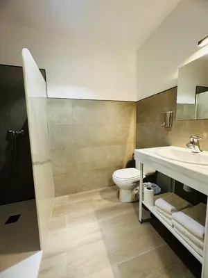 a bathroom with a toilet and a sink at Hotel Quitagolpe in Jerez de la Frontera