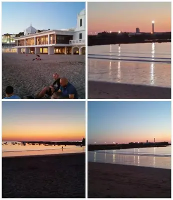 four different pictures of the beach at sunset at La Joya de la Caleta. A 60 mts playa. in Cádiz