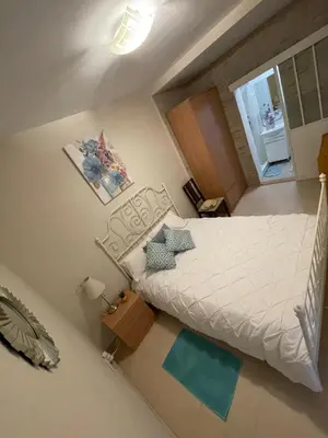 an overhead view of a bedroom with a bed at Palast Stieg Guest House in Jerez de la Frontera