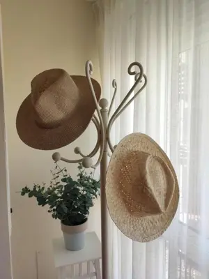 two hats hanging on a wall next to a plant at Infanta Beatriz in Sanlúcar de Barrameda