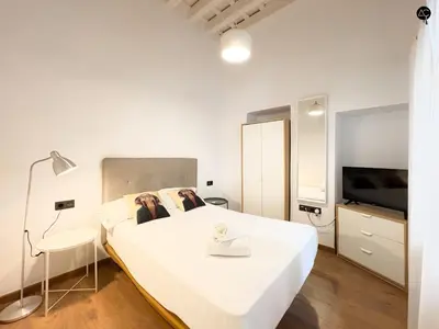 a bedroom with a large white bed and a television at Posada Flamenco Grupo AC Gestion in Cádiz