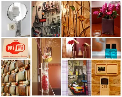 a collage of pictures of different types ofthings at Hostal Paris in San Fernando