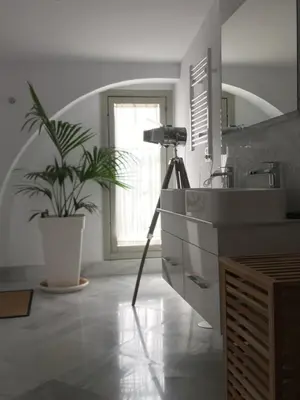 a camera on a tripod in a room with a plant at CASA PALACIO en Jerez de la Frontera con piscina privada in Jerez de la Frontera