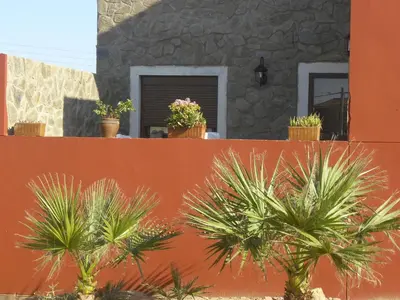 a row of potted plants on top of a fence at La Posada de Menchu in Sanlúcar de Barrameda