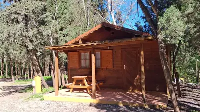 a small kitchen with a caravan painted on the wall at Bungalows y Glamping Medina Sidonia in Medina Sidonia