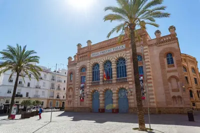 a large building with palm trees in front of it at Atico de los FRANCESES by Cadiz4Rentals in Cádiz