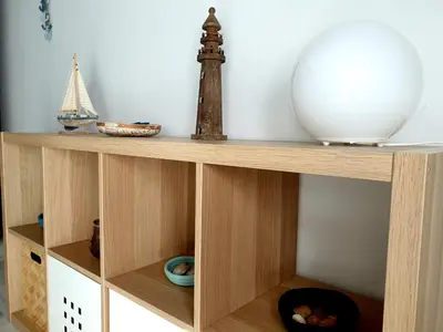 a wooden shelf with a bowl and a boat on it at Sherryflat Paralejo 10 - Parking in Jerez de la Frontera