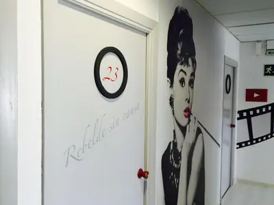 a wall with a picture of a woman on a wall at Hotel Sur Utopia in El Puerto de Santa María
