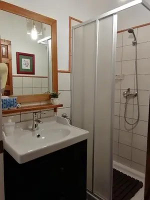 a bathroom with a sink and a shower at Apartamentos El Patio Andaluz in Jerez de la Frontera